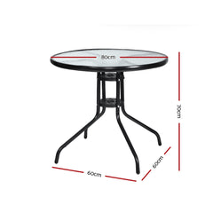 Gardeon Outdoor Bar Table Glass Cafe Table Steel Side Parasol Hole