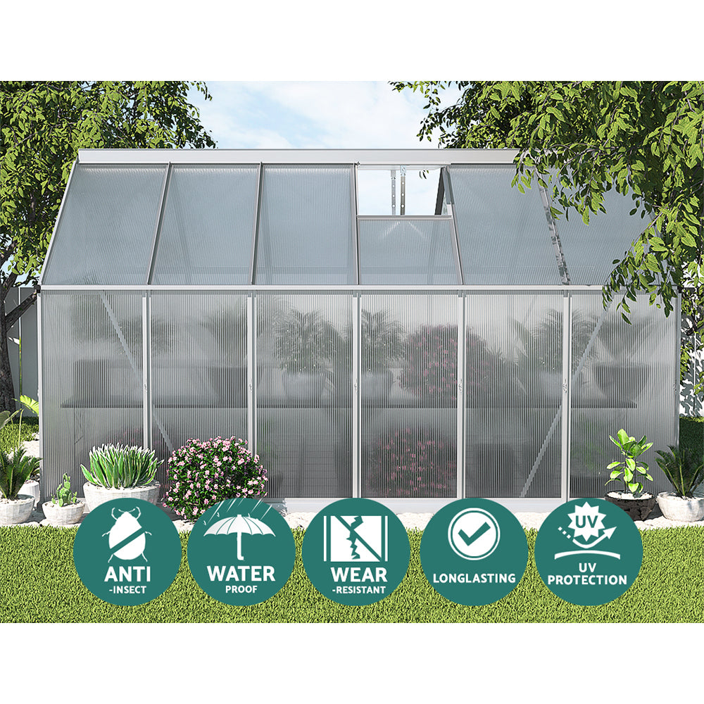 Greenfingers Greenhouse 3.6x2.5x1.95M Aluminium Polycarbonate Green House Garden Shed