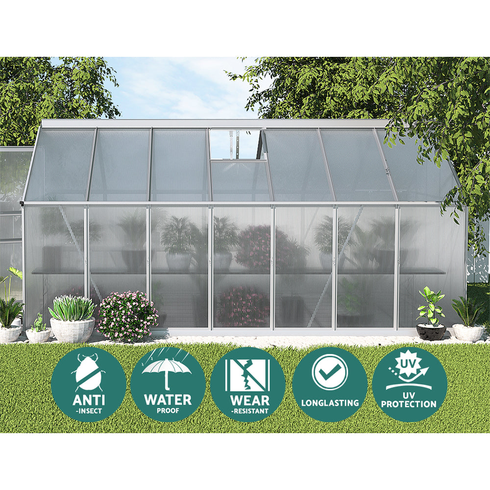 Greenfingers Greenhouse 4.2x2.5x1.95M Aluminium Polycarbonate Green House Garden Shed