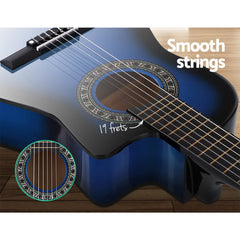 Alpha 34 Inch Classical Guitar Wooden Body Nylon String Beginner Kids Gift Blue