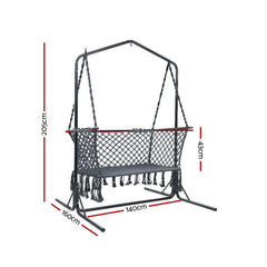 Gardeon Hammock Chair with Stand Macrame Outdoor Garden 2 Seater Grey