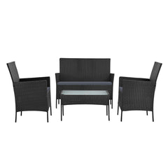 Gardeon 4 Seater Outdoor Sofa Set Wicker Setting Table Chair Furniture Dark Grey