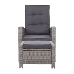 Gardeon 2PC Recliner Chairs Sun lounge Wicker Lounger Outdoor Furniture Adjustable Grey
