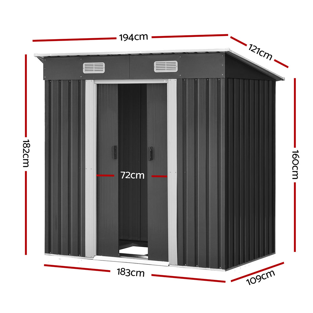 Giantz Garden Shed 1.94x1.21M w/Metal Base Sheds Outdoor Storage Tool Steel House Sliding Door