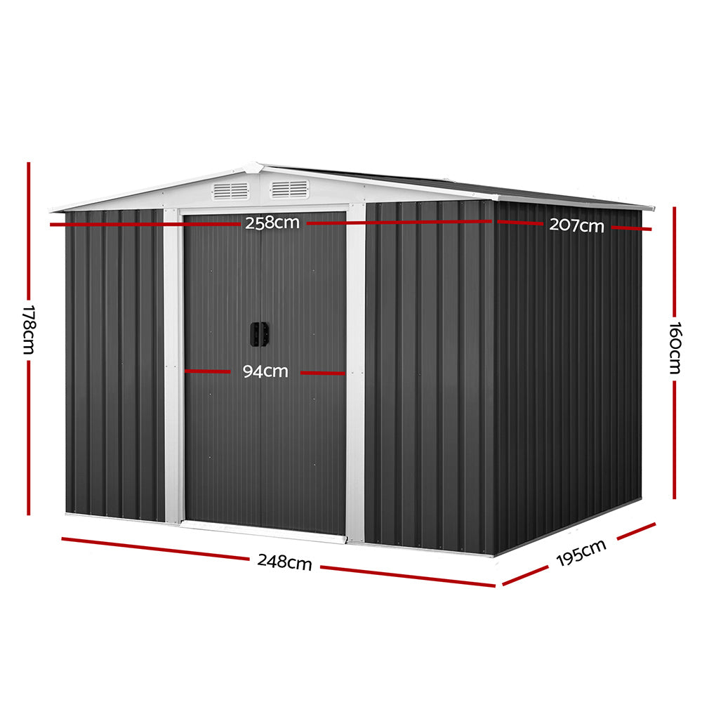 Giantz Garden Shed 2.58x2.07M w/Metal Base Sheds Outdoor Storage Double Door Tool