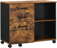 3-Drawer File Cabinet with Open Compartments for A4 Rustic Brown and Black