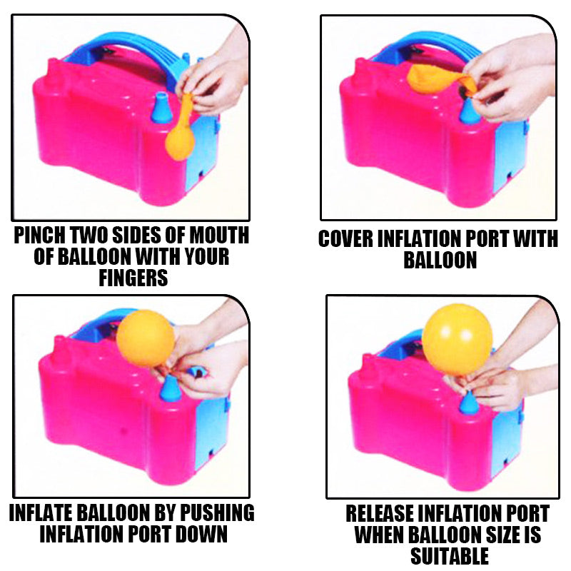 Portable Electric Balloon Air Pump+ 80PCS Ballons Inflator 600W Power 2 Nozzles