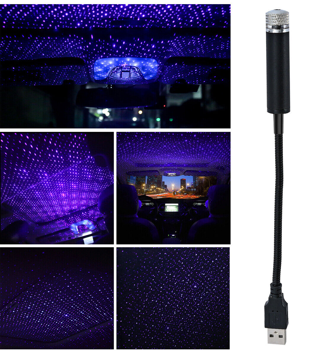 Starry Sky Projection Lamp Blue Purple Violet Mini USB Car Roof Star Night Light