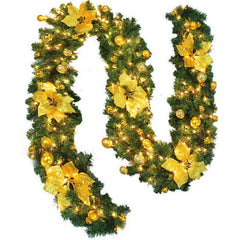 9FT Yellow Christmas Garland with LED Light Xmas Artificial Wreath Stairs Rattan Decor