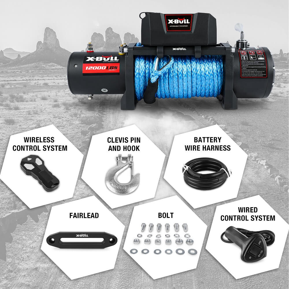 X-BULL Electric Winch 12V 12000LBS Synthetic Rope Wireless remote 4WD 4X4 Car Trailer