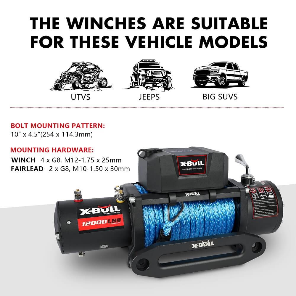 X-BULL Electric Winch 12V 12000LBS Synthetic Rope Wireless remote 4WD 4X4 Car Trailer
