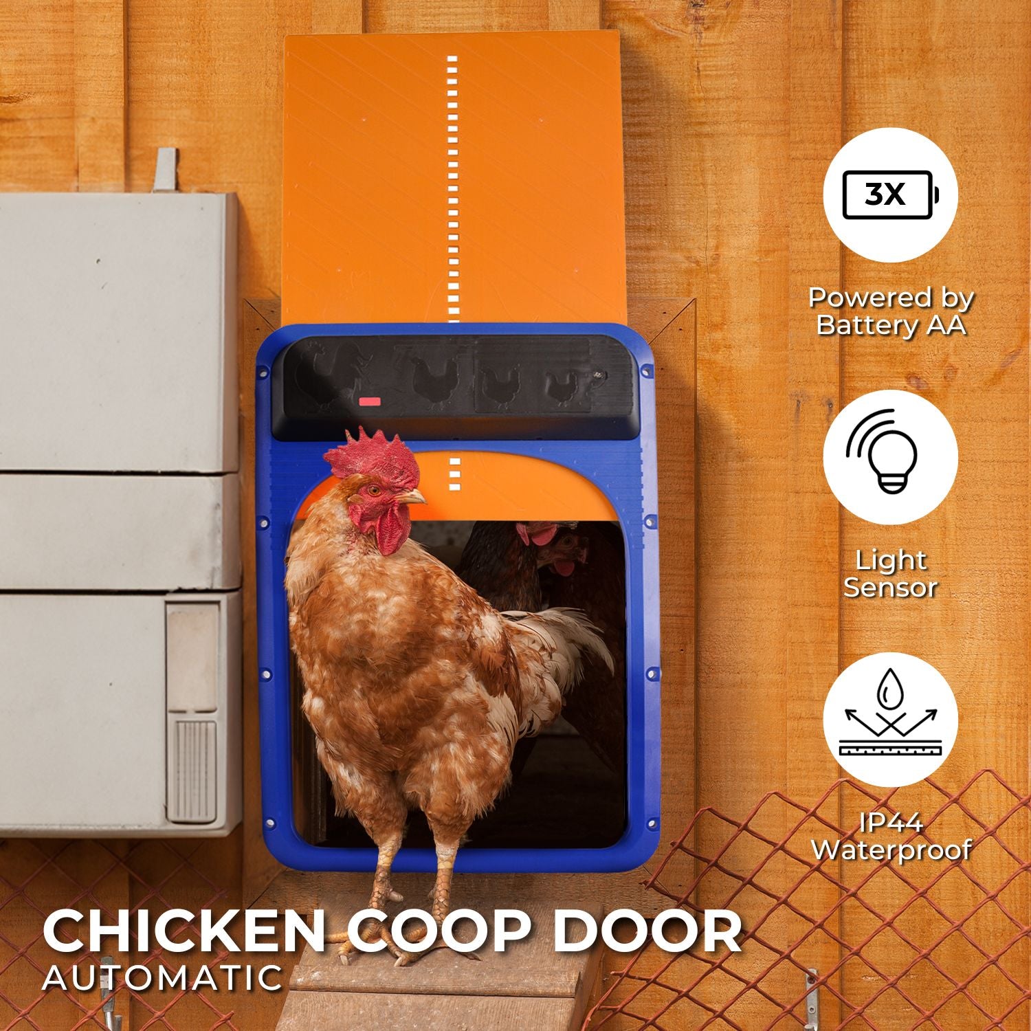 FLOOFI Automatic Chicken Coop Door Opener with Light Sensing (Blue and Yellow) FI-CCD-100-DL
