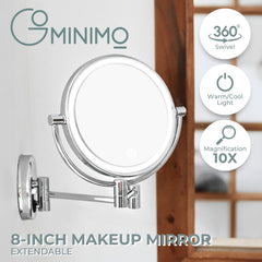 GOMINIMO 8 Inch Double-Sided LED Makeup Mirror with 10x Magnifying (Silver)