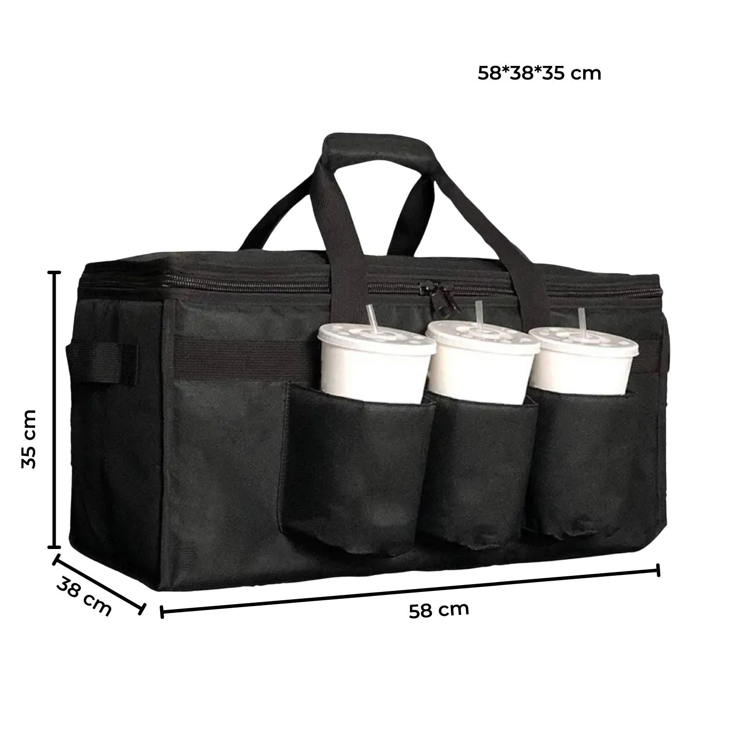 GOMINIMO Insulated Food Delivery Bag with Cup Holders (Black & Grey) GO-FDB-101-KLAD