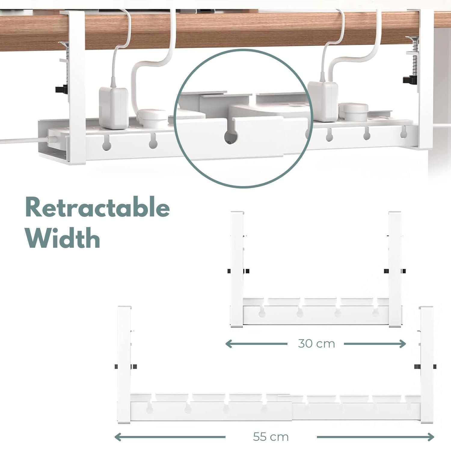 GOMINIMO Retractable Cable Management Tray- No Drilling Type (White) GO-CMT-103-KX