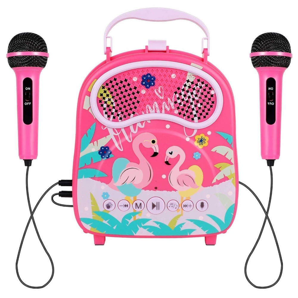 GOMINIMO Kids Portable Karaoke with Two Microphones (Rectangle, Pink Flamingo)