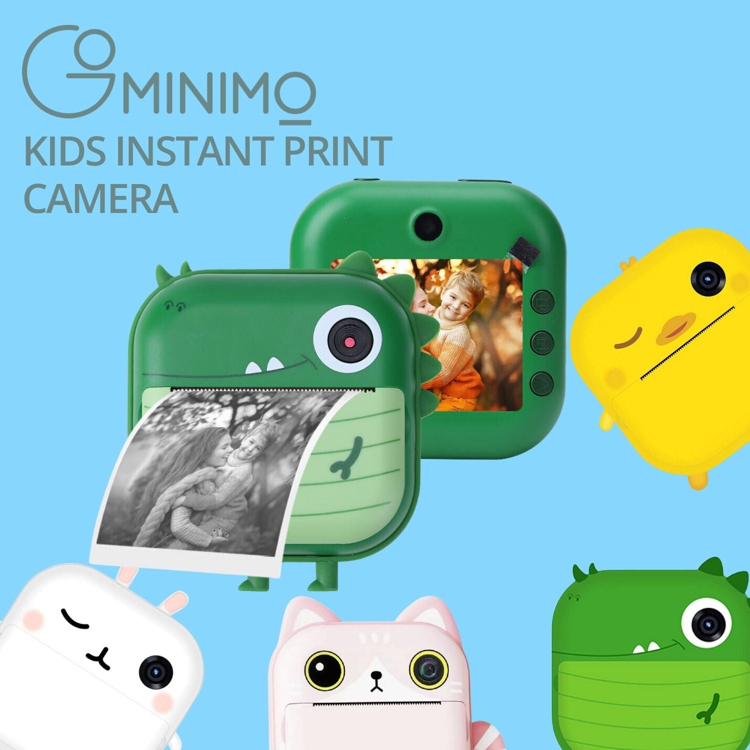 GOMINIMO Instant Print Camera for Kids with Print Paper and 32GB TF Card (Dinasour) GO-IPC-100-YMS