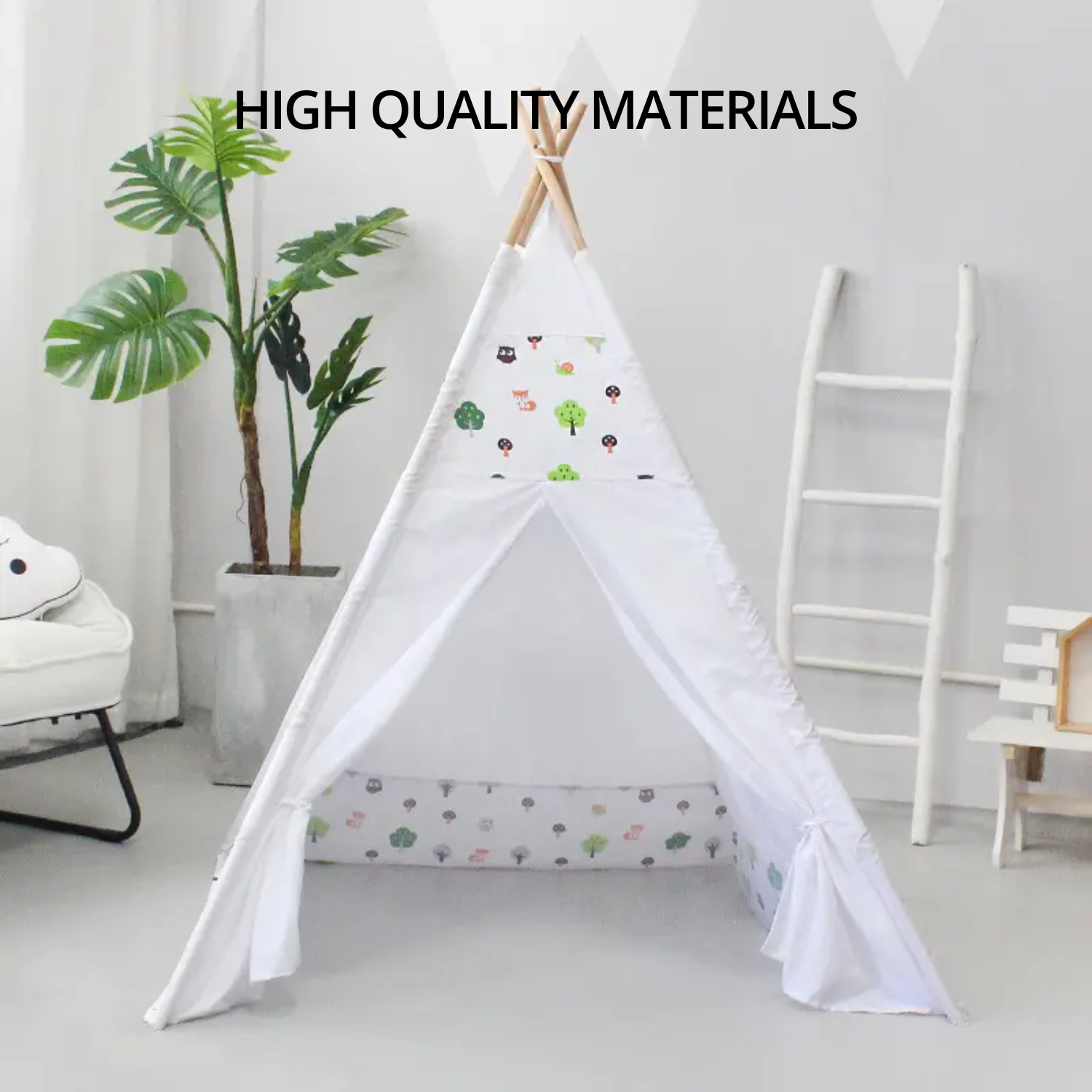 GOMINIMO Kids Teepee Tent with Side Window and Carry Case (White Forest) GO-KT-101-LK