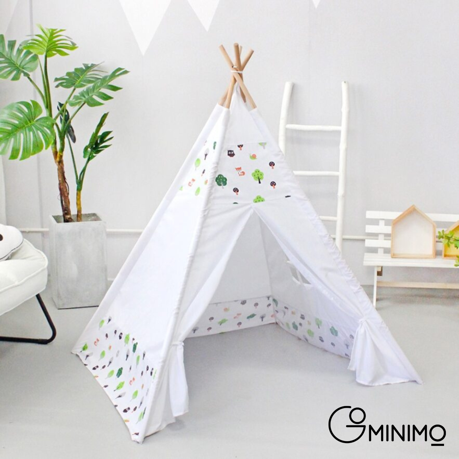 GOMINIMO Kids Teepee Tent with Side Window and Carry Case (White Forest) GO-KT-101-LK