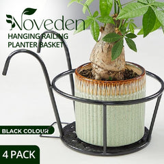 NOVEDEN 4 Pack Hanging Railing Flower Pot Holder (Black) NE-PSD-101-JZ