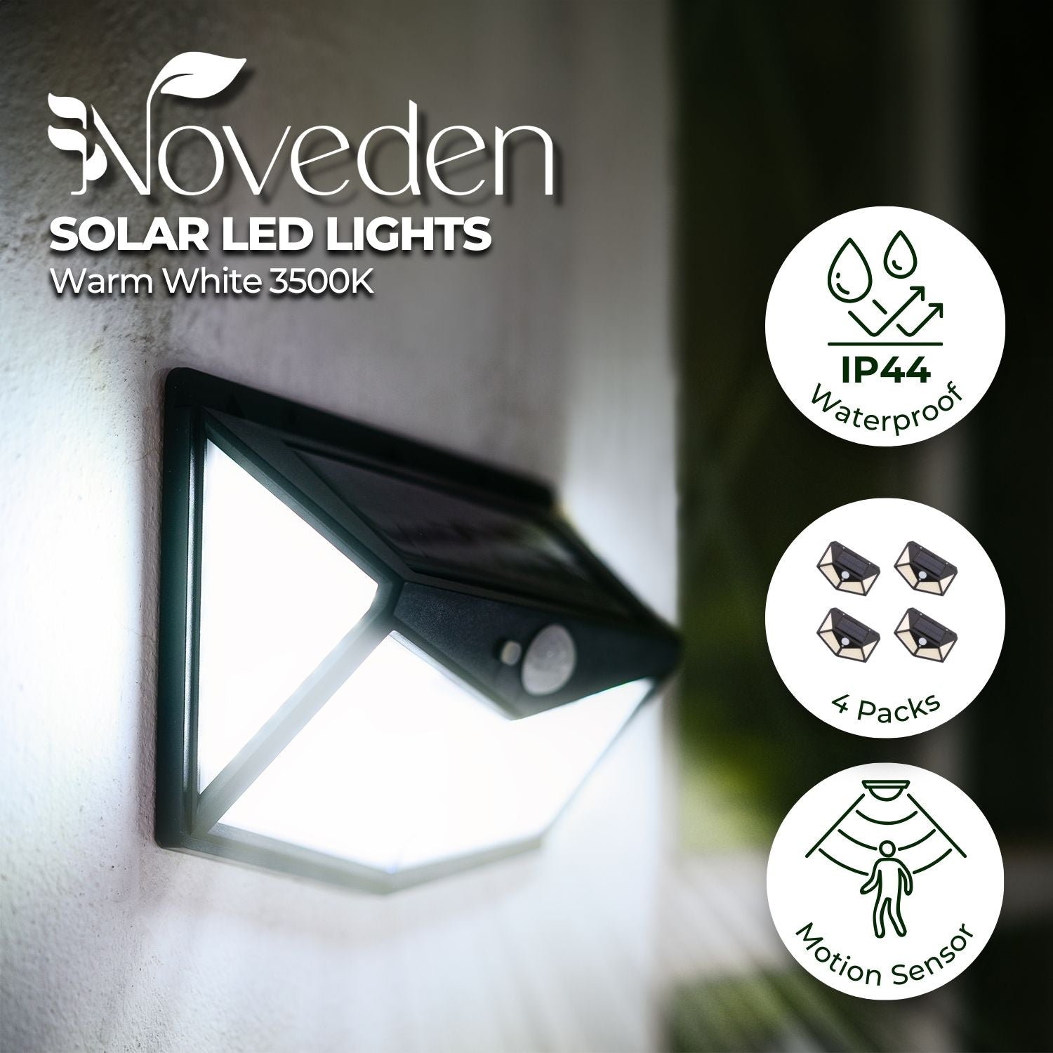 NOVEDEN 4 Packs Solar LED Lights with 3 Light Modes (Black)NE-SL-104-ZL