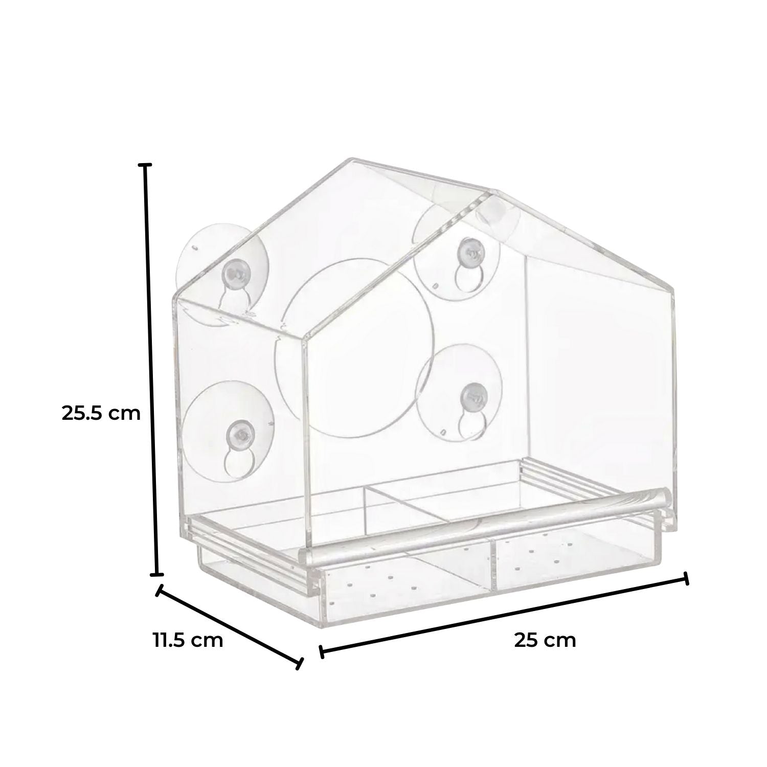 NOVEDEN Window Bird Feeder with Removable Tray Drain Holes and 4 Suction Cups (Transparent) NE-WBF-100-HSXY