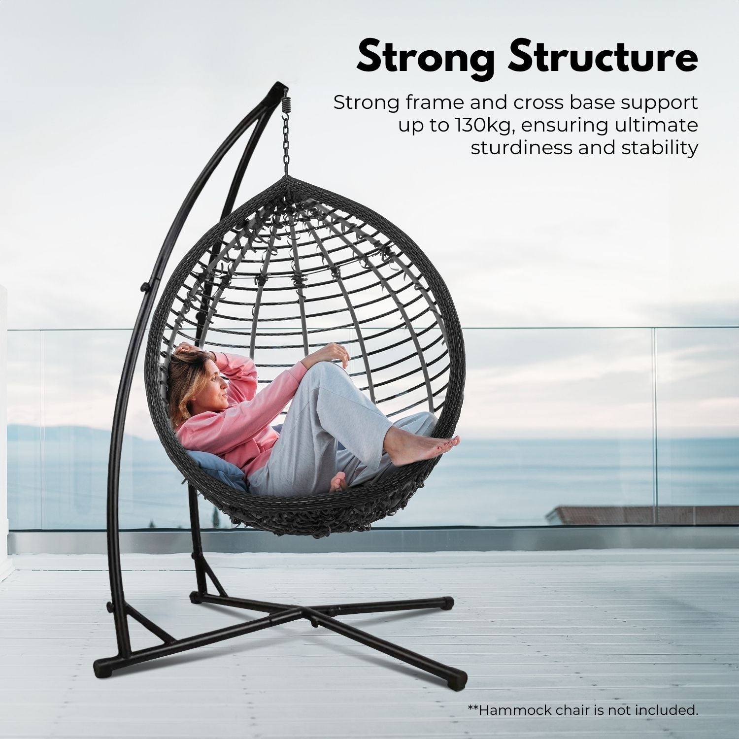 NOVEDEN Hammock Chair Stand for Hanging Air Porch Swing Chair (Black) NE-HC-100-DL