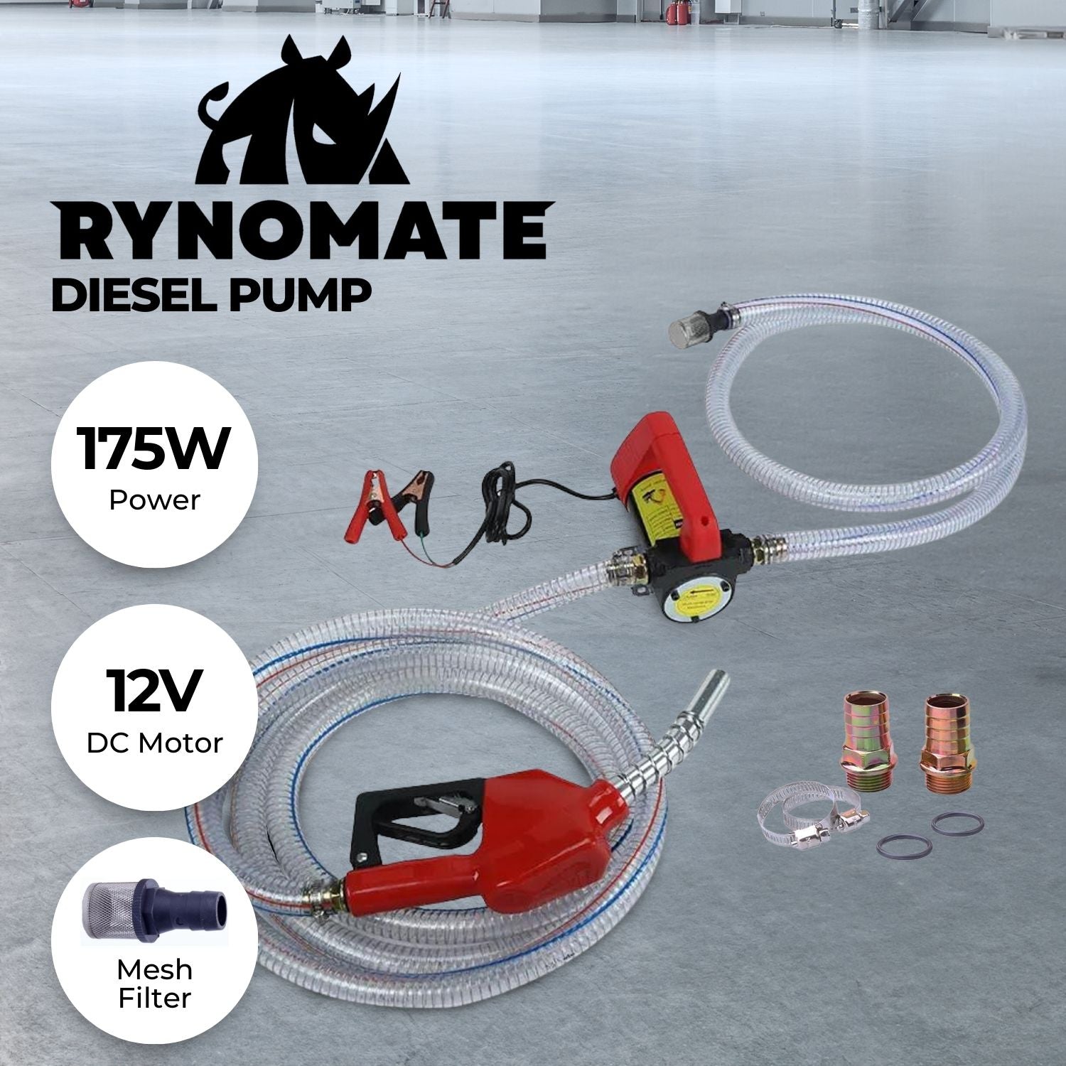 RYNOMATE 12V Portable Electric Diesel and Kerosene Transfer Pump Extractor (45L/min) RNM-DTP-100-NMS