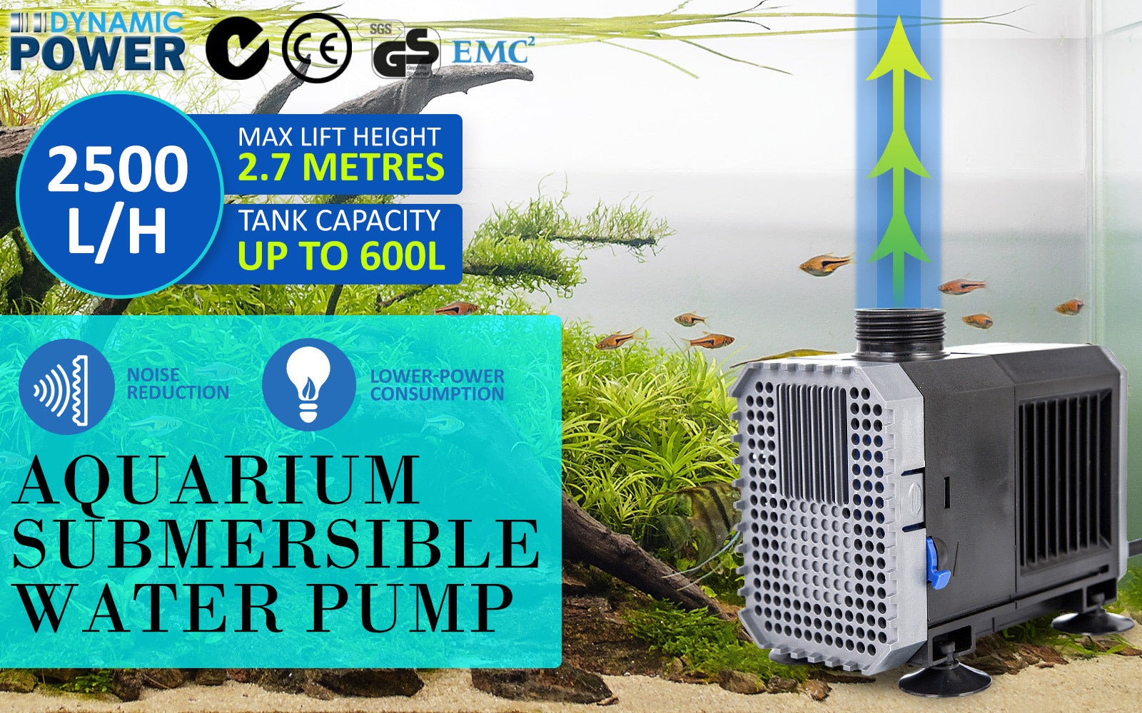 Aquarium Submersible Pond Water Pump 2500L/H 45W 2.7m