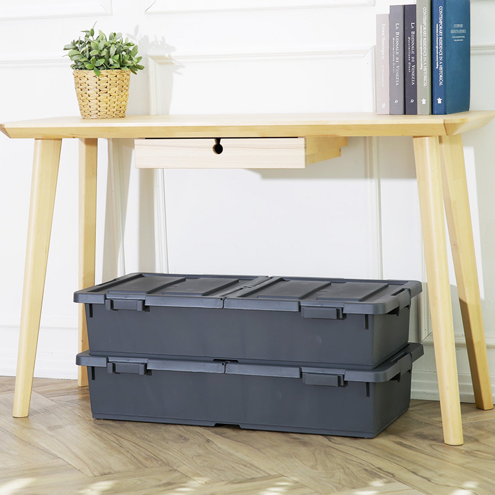 2X Under-bed Storage Train Wheel Container 38L with Lid - DARK GREY