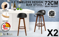 2X Wooden Bar Stool Dining Chair Leather LEILA 72cm BLACK BROWN