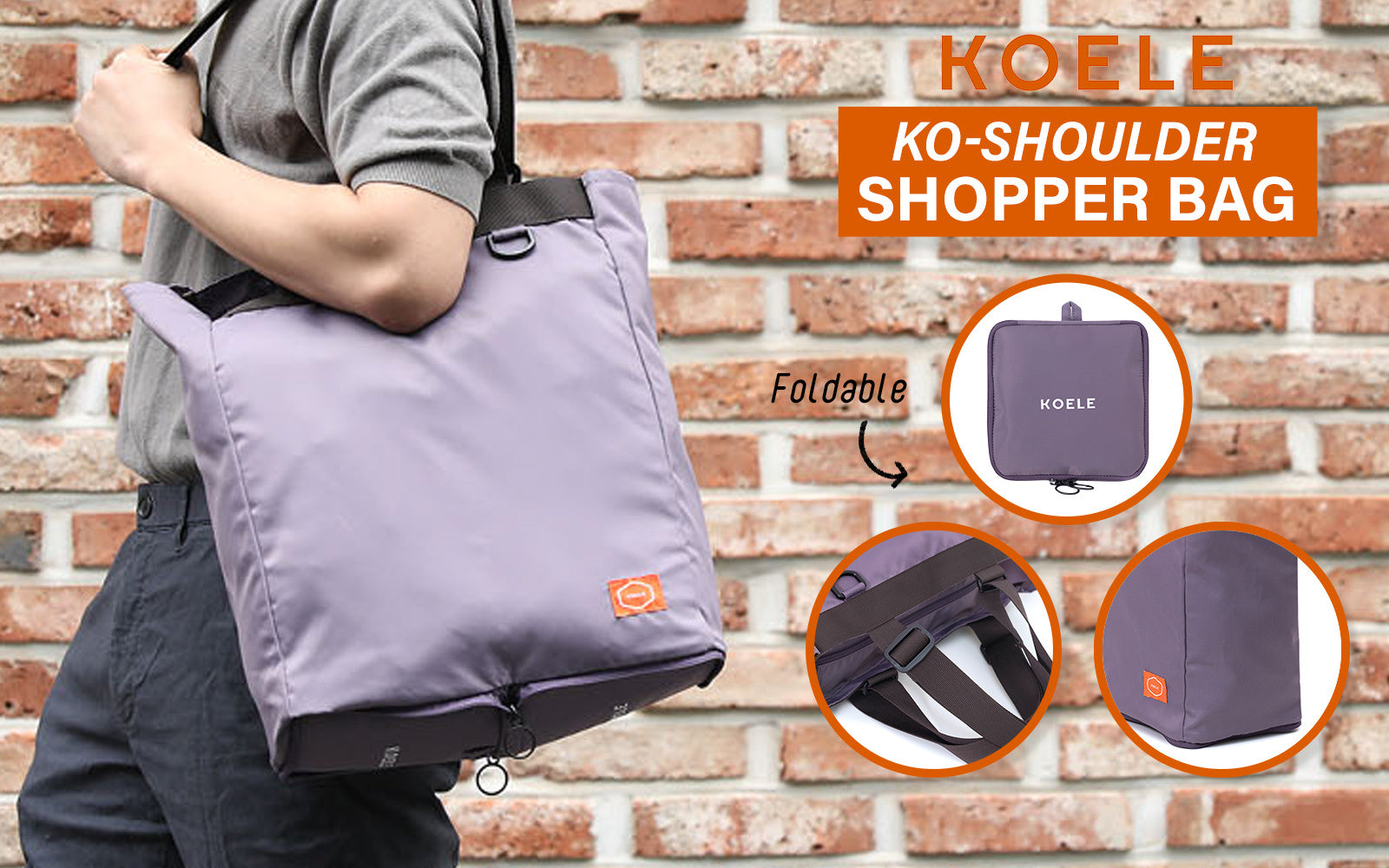 Shopper Bag Tote Bag Foldable Travel Laptop Grocery Nylon KO-SHOULDER PURPLE