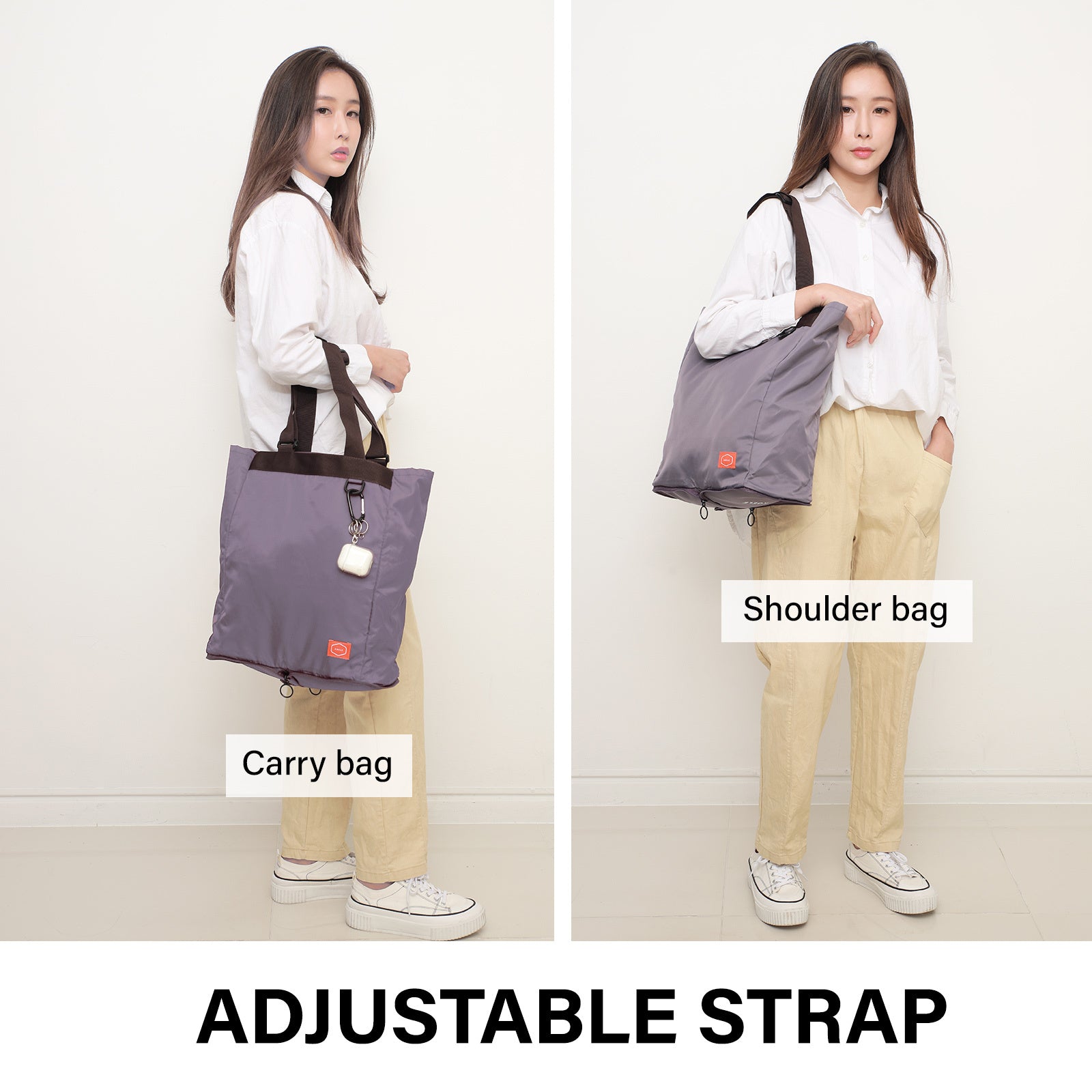 Shopper Bag Tote Bag Foldable Travel Laptop Grocery Nylon KO-SHOULDER PURPLE
