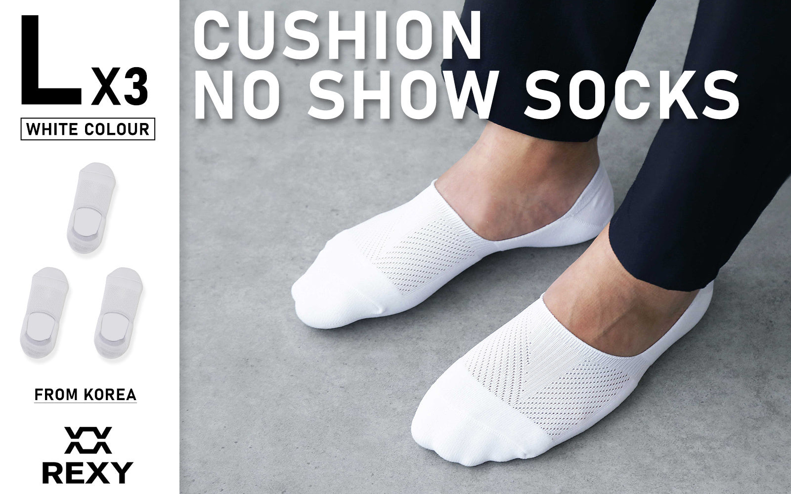 3X Rexy Cushion No Show Ankle Socks Large Non-Slip Breathable WHITE