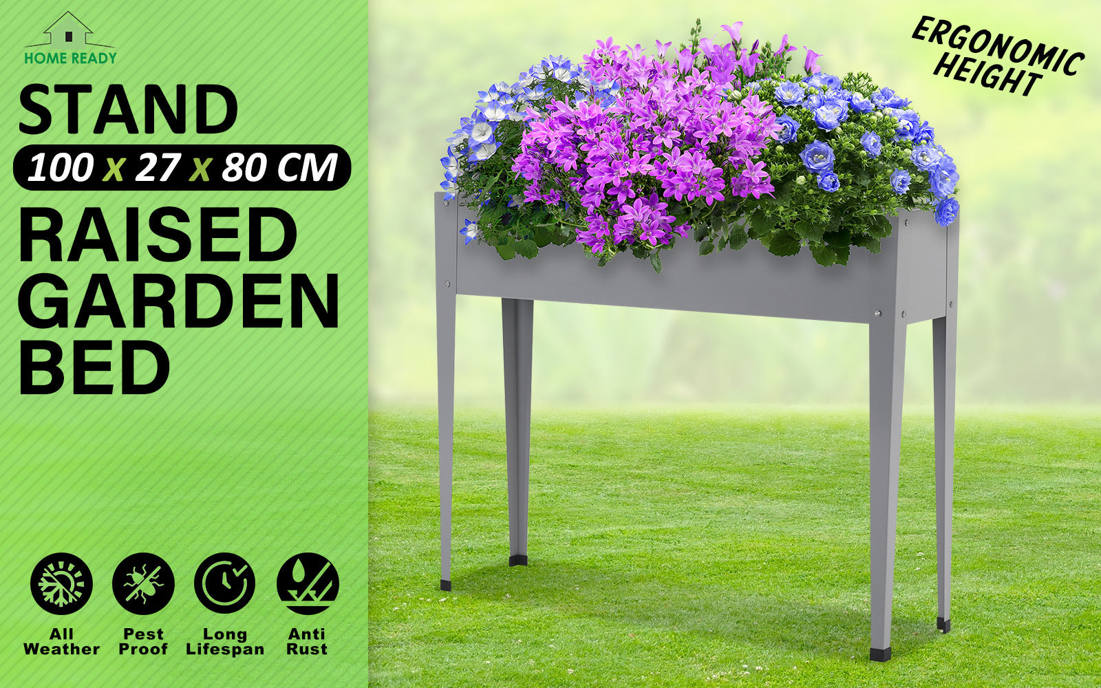Raised Garden Bed Stand 100x27x80cm Galvanised Steel Planter GREY