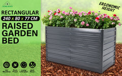 2-in-1 Raised Garden Bed Galvanised Steel Planter 240 x 80 x 77cm GREY