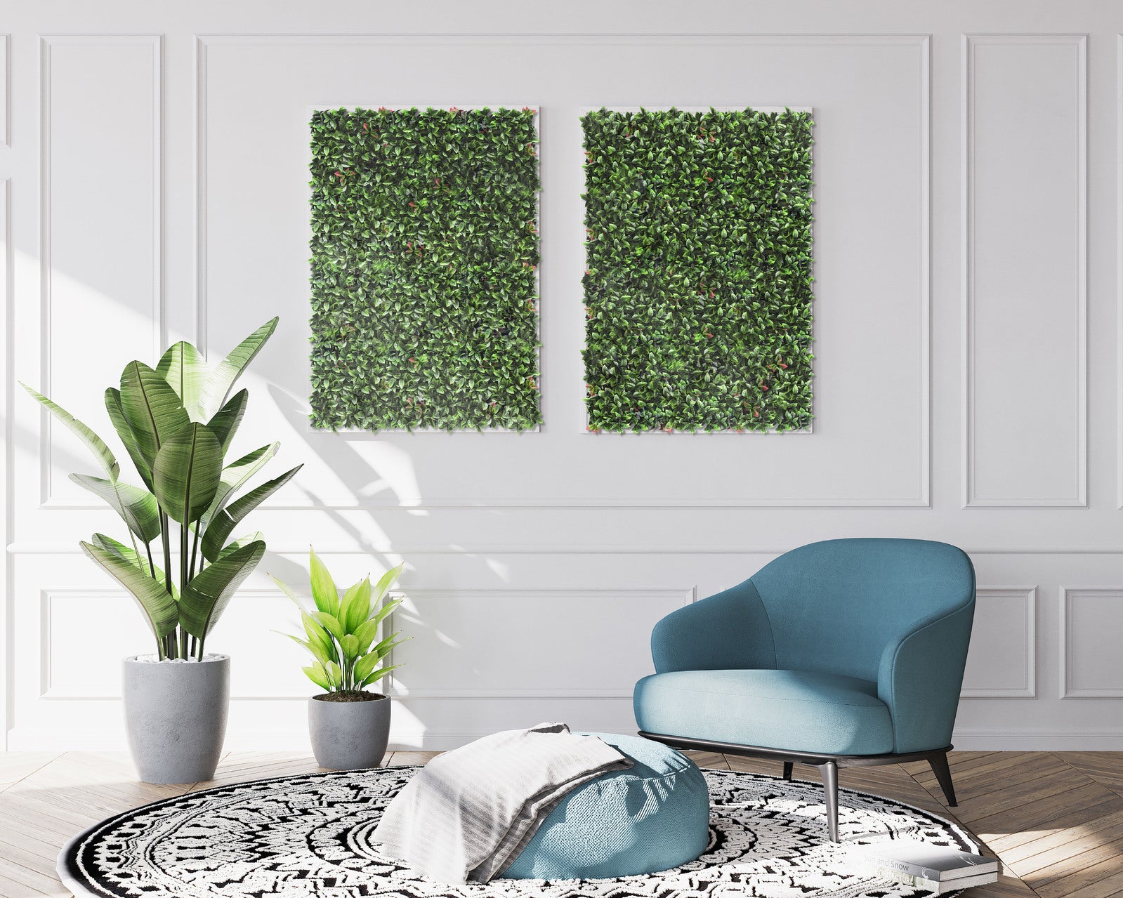 YES4HOMES 4 x Garden Vertical Wall Hanging Artificial Plants Interlocking Tile Hedge Green UV 50x50cm
