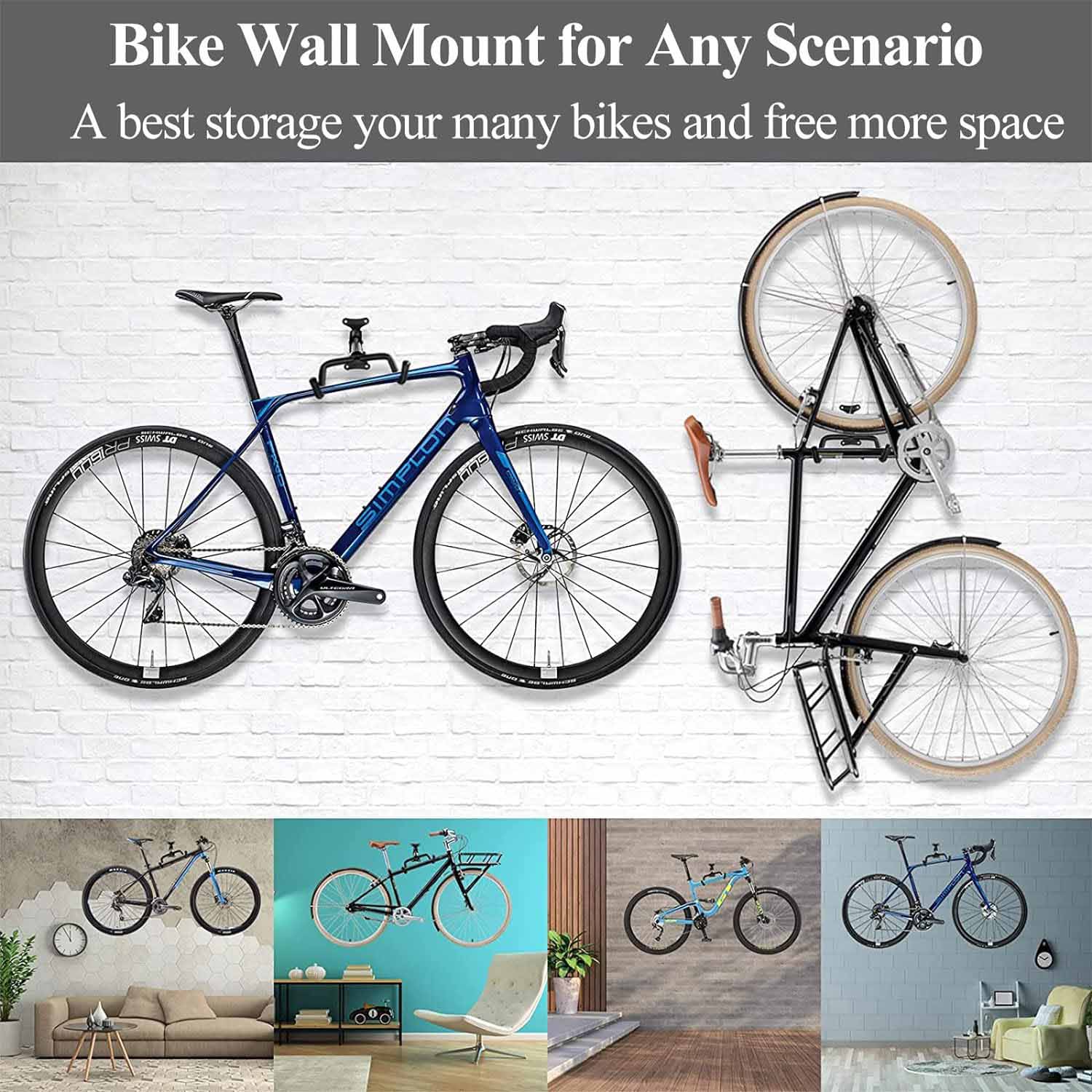 Black Storage Bicycle Wall Mount Wall Hook Bike Wall Rack Space Saving Bike Storage Bracket