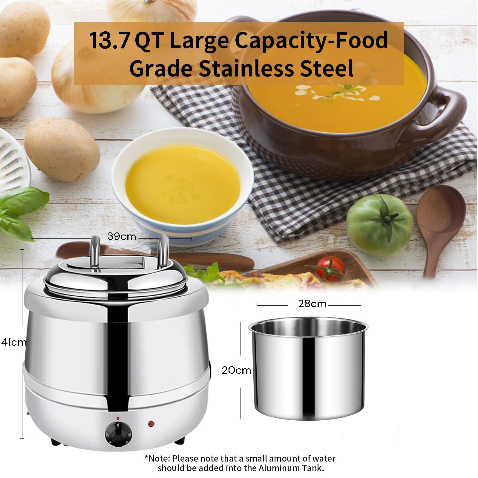 13L Restaurant Electric Buffet Food Warmer Commercial Food Warmers Soup Warmer Silver