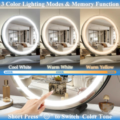 45cm Large Makeup Desk Mirror Lights Round LED Makeup Make up Mirror Bedroom Tabletop Touch Control Black