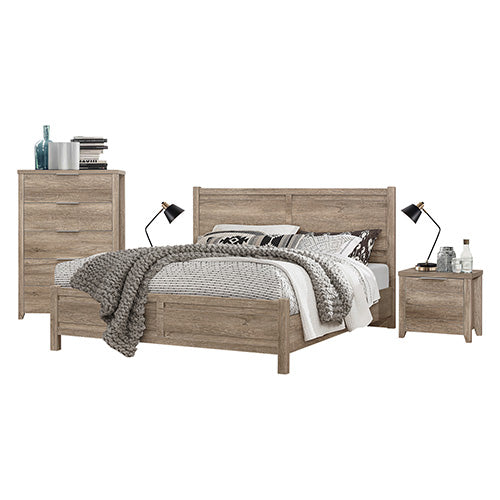 5 Pieces Bedroom Suite Natural Wood Like MDF Structure King Size Oak Colour Bed, Bedside Table, Tallboy & Dresser