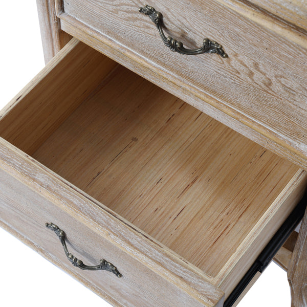 Bedside Table Oak Wood Plywood Veneer White Washed Finish Storage Drawers