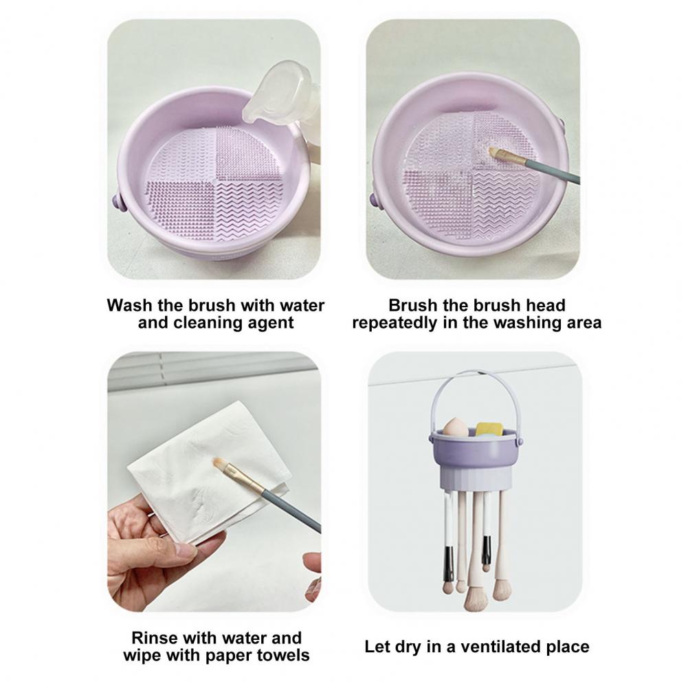 3 In 1 Makeup Brushes Cleaner Sponge Brush Washing Box Makeup Brush Drying Basket(Light Purple)