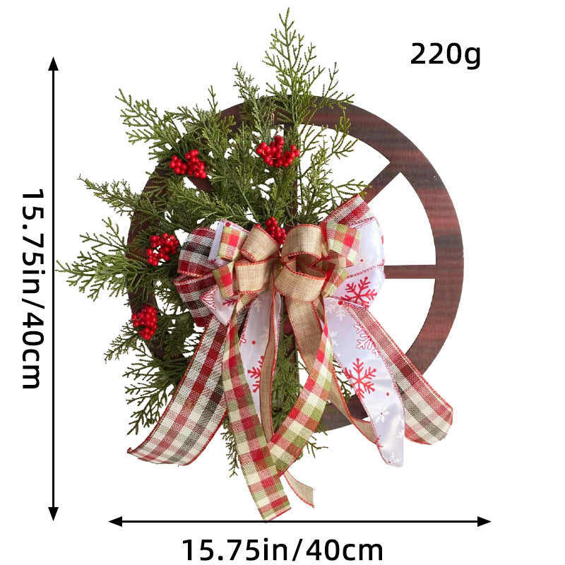 Christmas Red Wooden Wheel Wreath Front Door Hanging Garland Wall Decor(40*40cm)