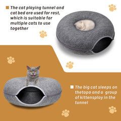 Cat Tunnel Bed Felt Pet Puppy Nest Cave House Round Donut Interactive Play Toy 26823