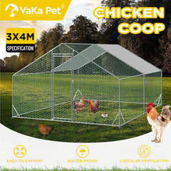 VaKa 3x4x1.95m Metal Walk-in Chicken Coop Rabbit Hutch Cage Hen House Chook Au