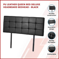 PU Leather Queen Bed Deluxe Headboard Bedhead - Black
