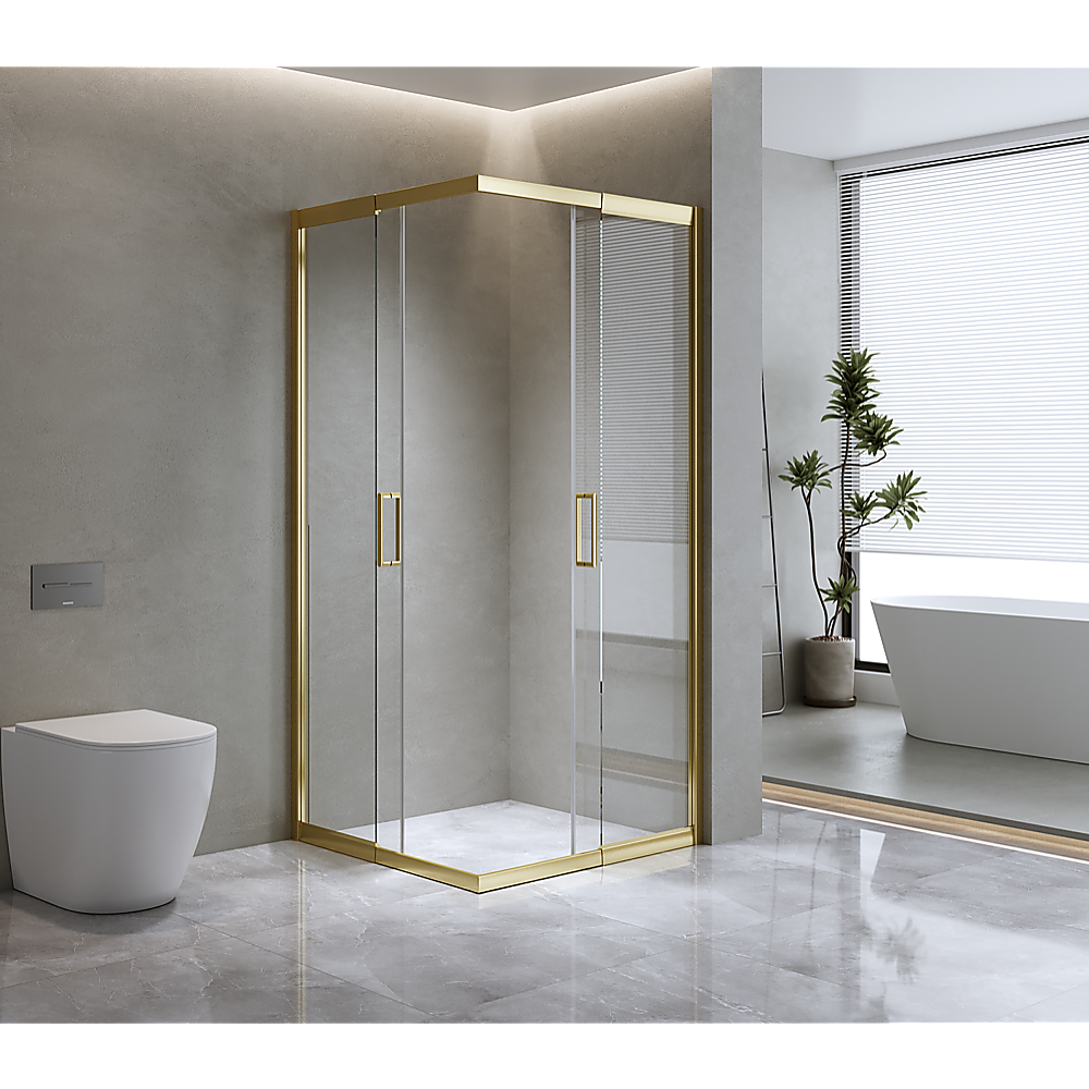 Adjustable 1100x1000mm Double Sliding Door Glass Shower Screen in Gold