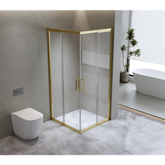 Adjustable 1200x1200mm Double Sliding Door Glass Shower Screen in Gold