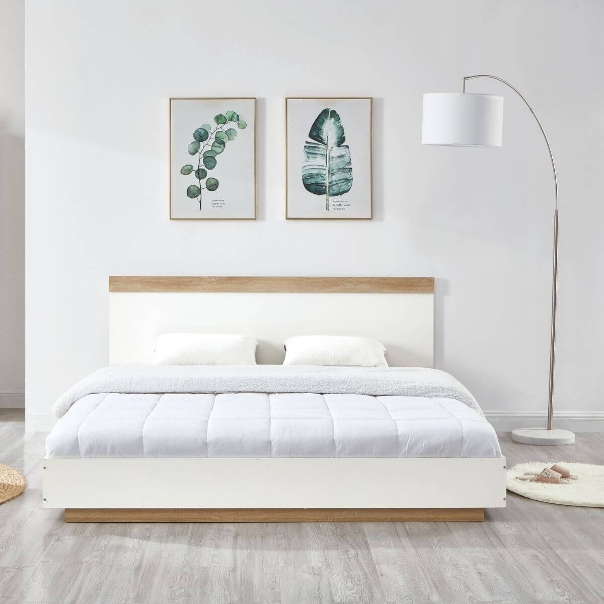 Aiden Industrial Contemporary White Oak Bed Frame